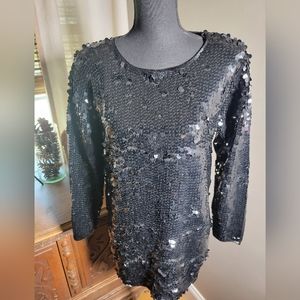 VINTAGE DESTINEE BLACK SEQUIN PAILLETTES TUNIC TOP